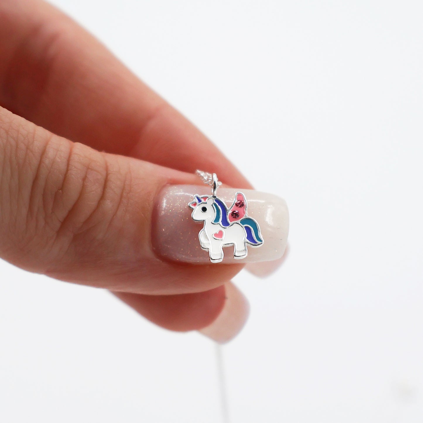 Sterling Silver Unicorn Necklace with Pink Sparkling crystals - for Kids