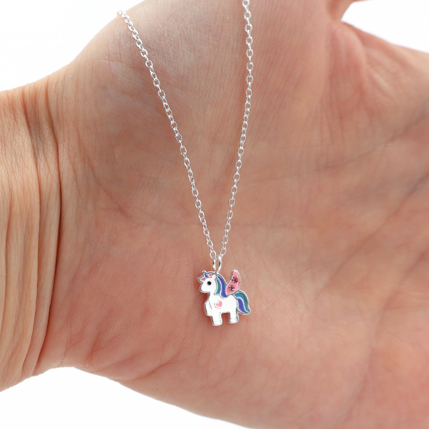Sterling Silver Unicorn Necklace with Pink Sparkling crystals - for Kids