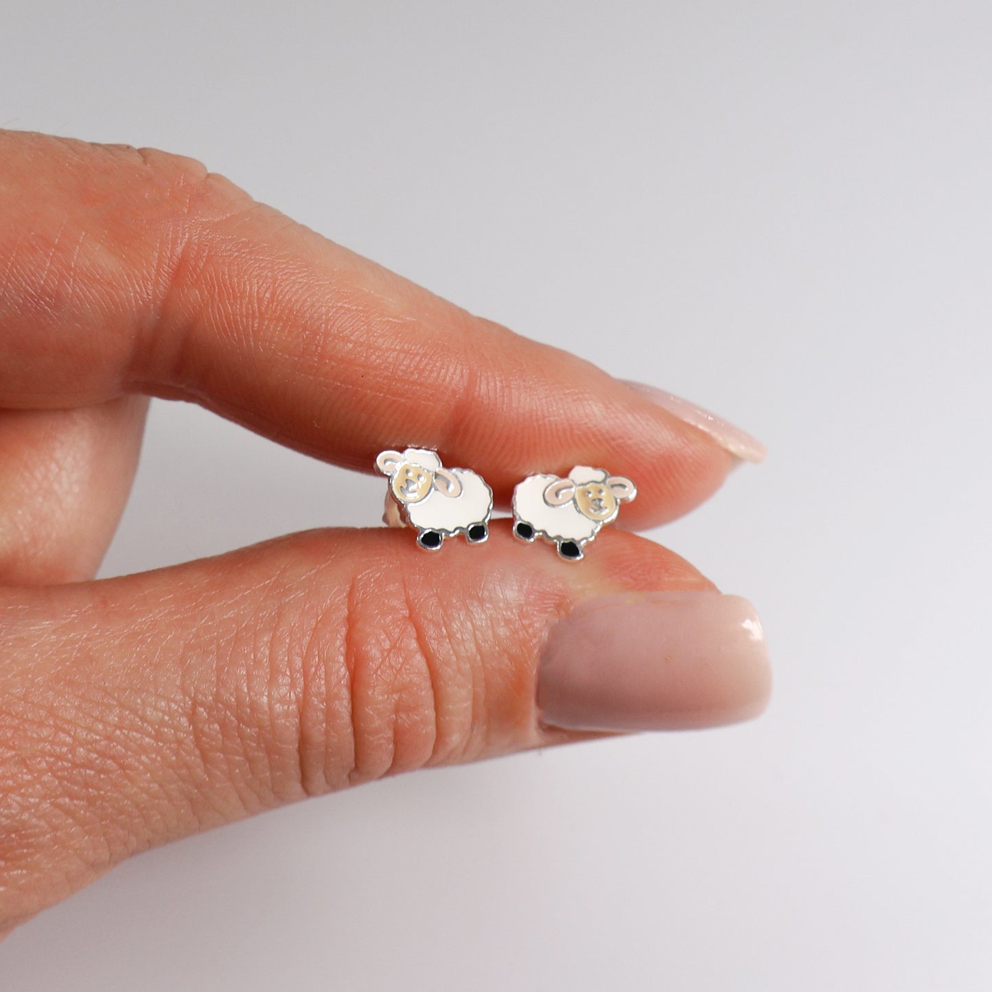 925 Sterling Silver Sheep Stud Earrings for Girls – Cute Animal Earrings with Silicone Safety Back
