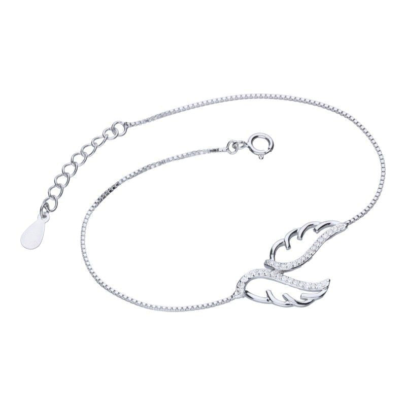 Rhodium-Plated 925 Silver Bracelet with Wings and White Zirconia