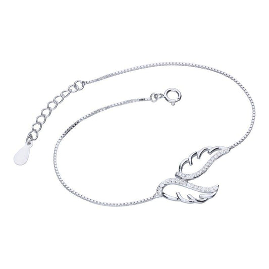 Rhodium-Plated 925 Silver Bracelet with Wings and White Zirconia