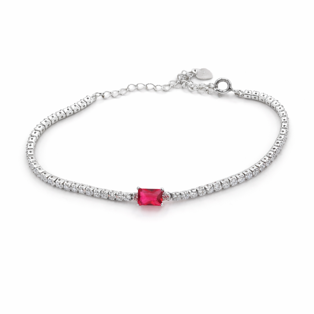 925 Sterling Silver Tennis Bracelet with White and Red Zirconia
