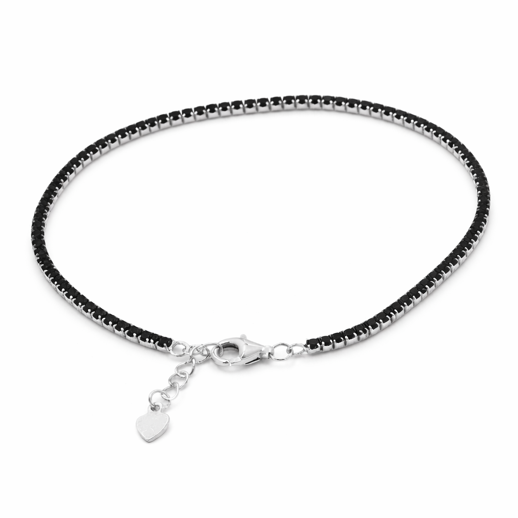 Rhodium Plated 925 Sterling Silver Tennis Bracelet with Black Zirconia