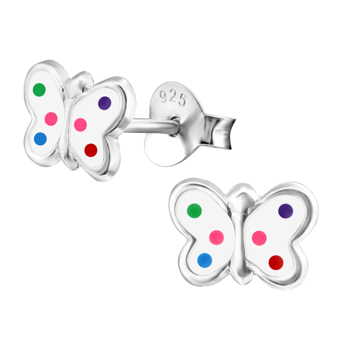 Sterling Silver Jewelry Set - Necklace and Stud Earrings White Butterfly Pendant