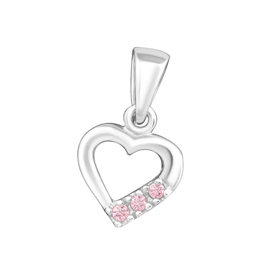 925 Sterling Silver Necklace with Hollow Heart Pendant and 3 Pink Sparkling Zirconia