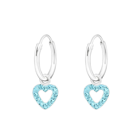 Creole earrings with a heart and 24 light blue crystals