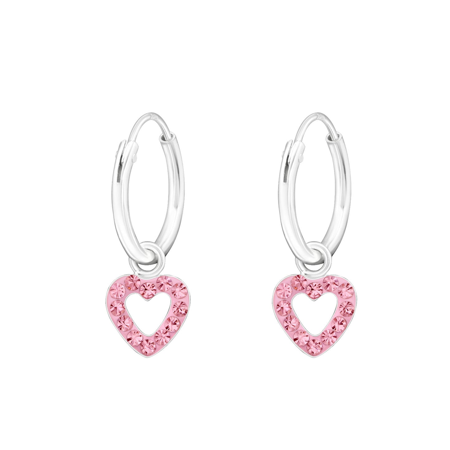 Creole earrings with a heart and 24 light pink crystals