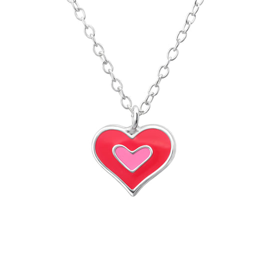 Sterling Silver Necklace for Kids with Colorful Heart Design in Epoxy Resin