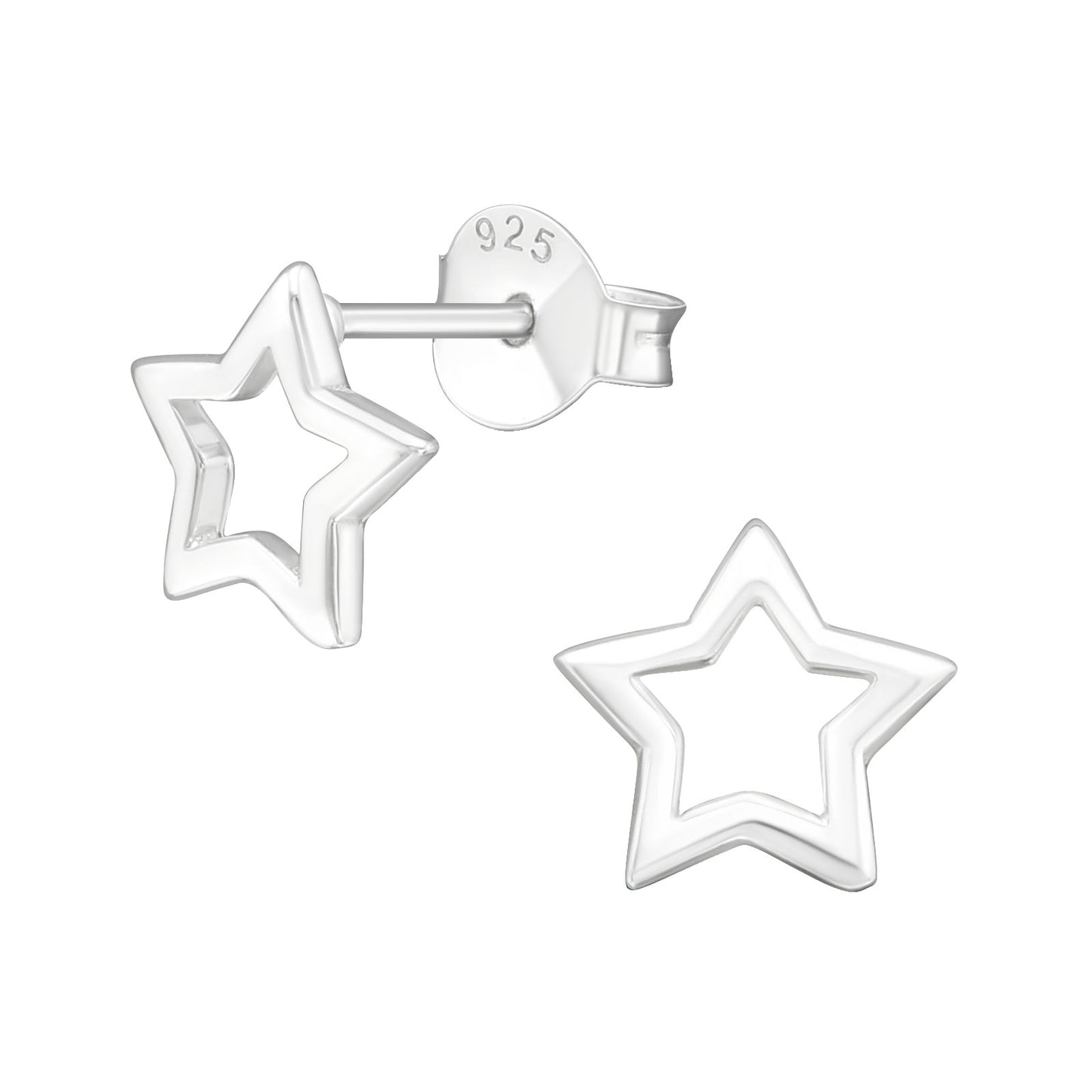 Star Outline Earrings in 925 Silver with Screw Back