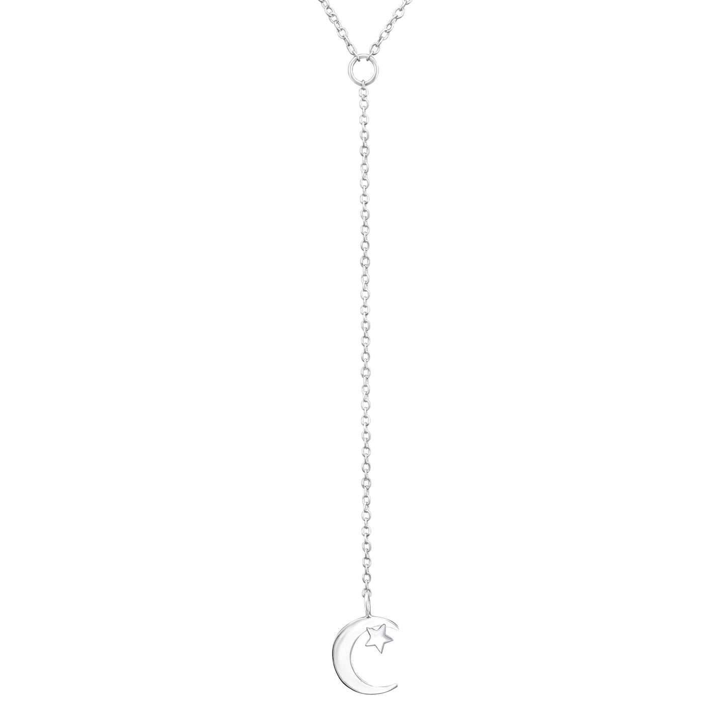 925 Sterling Silver Necklace with Extension Chain, Crescent Moon and Star Pendant