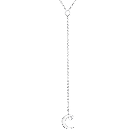 925 Sterling Silver Necklace with Extension Chain, Crescent Moon and Star Pendant