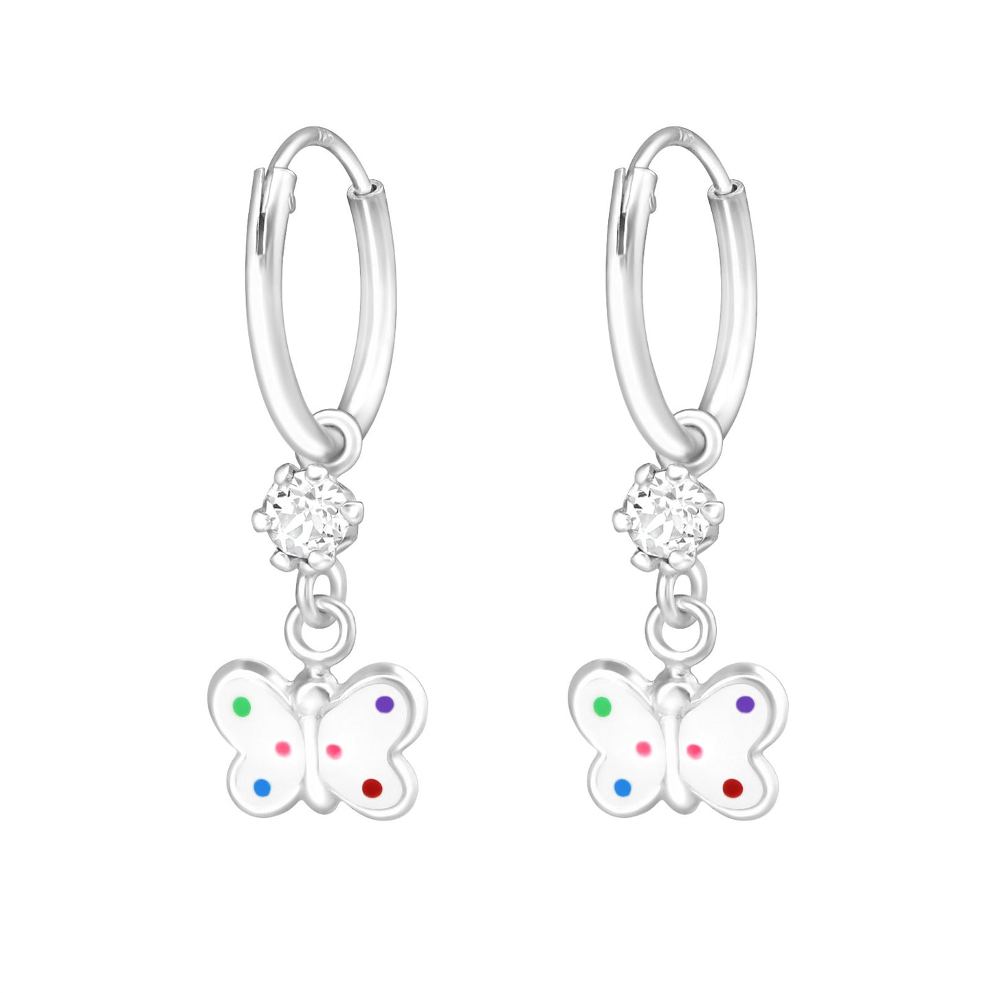 Pendientes redondos con mariposas y cristales blancos