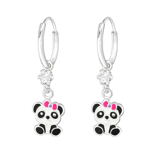 Children’s 925 Sterling Silver Earrings with Panda, Pink Bow, and Crystals – Adorable Design, Anti-Tarnish Finish