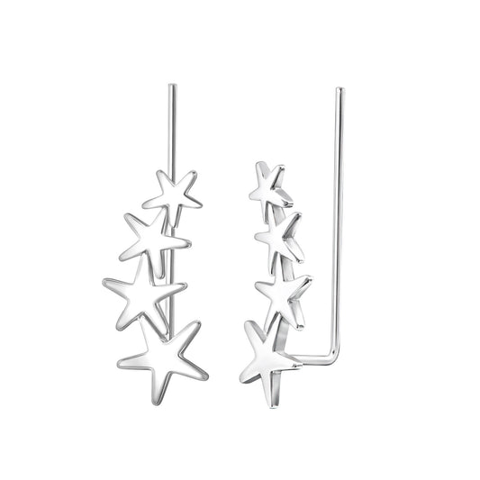 925 Silver Earrings with 999 Silver Plating – Elegant Design with 4 Delicate Stars, Tarnish-Resistant