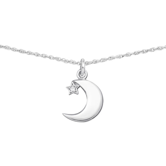 Choker necklace with a moon and star pendant featuring zirconia