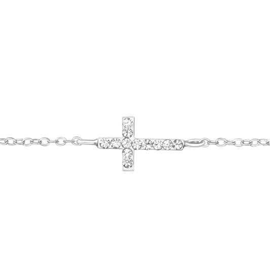 Bracelet with a cross pendant featuring 12 zirconia crystals