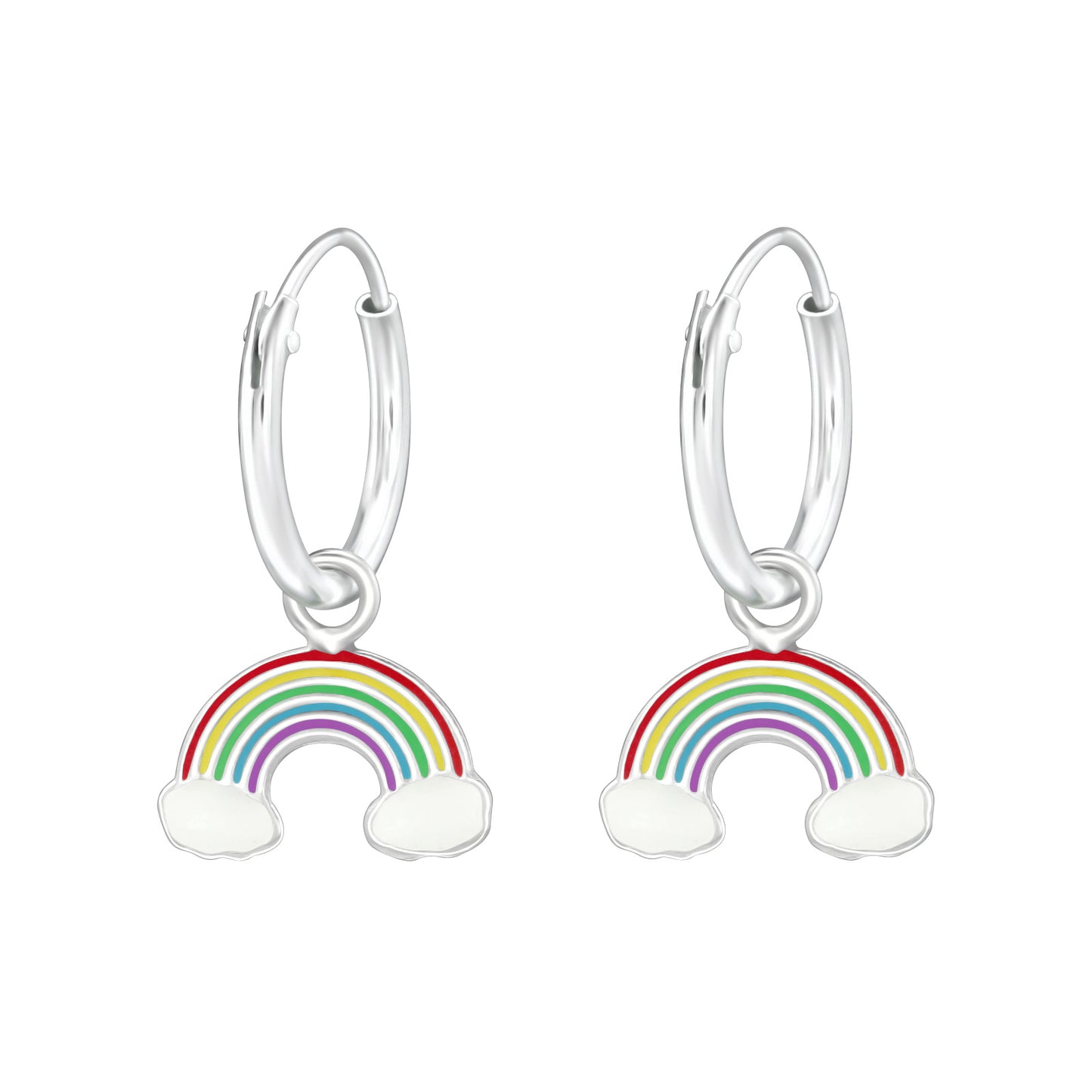 Round hook earrings with clouds and a rainbow