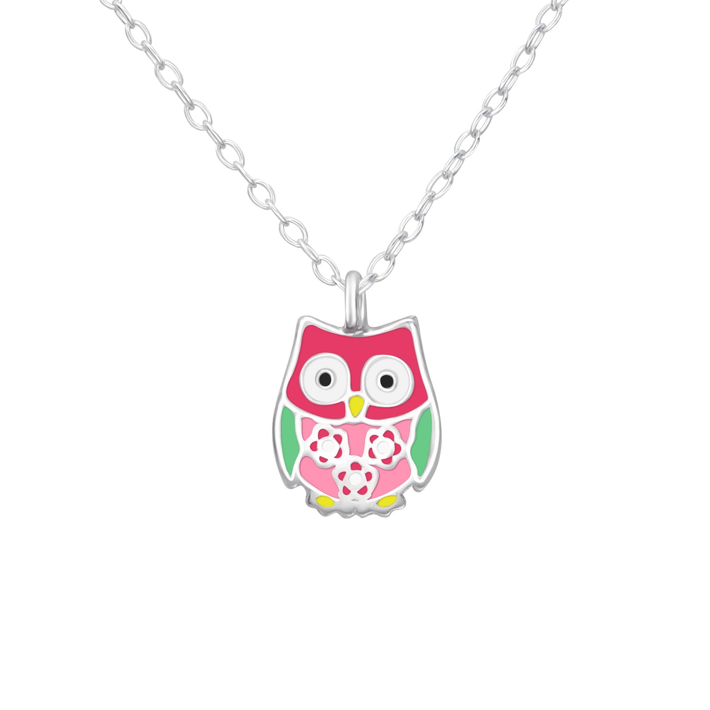 Sterling Silver Necklace with a Multicolored Owl Pendant