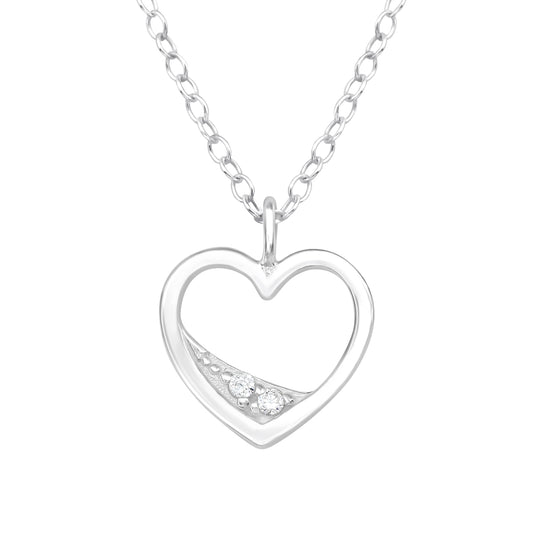 925 Sterling Silver Necklace with Hollow Heart Pendant and Sparkling Zirconia