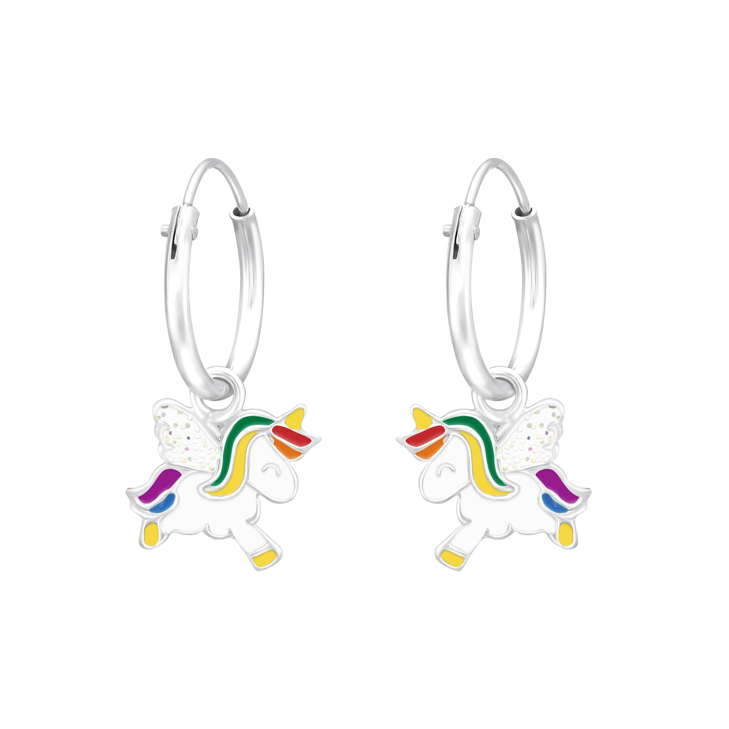 Round hook earrings with a unicorn and sparkling wings