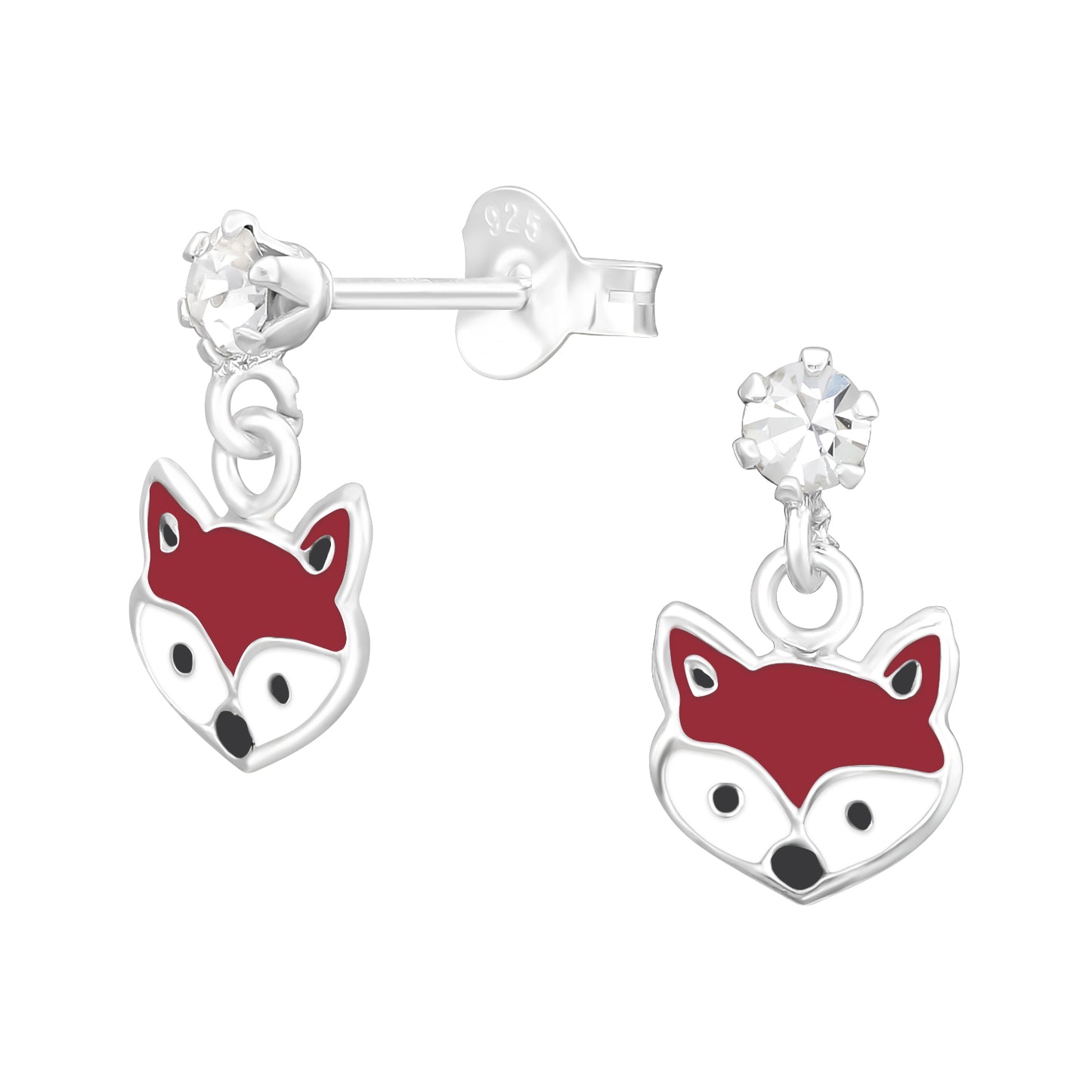 Stud earrings with foxes and white crystals