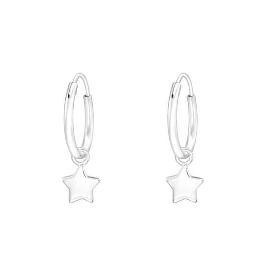 925 Sterling Silver Earrings with Round Hooks and Dangling Star