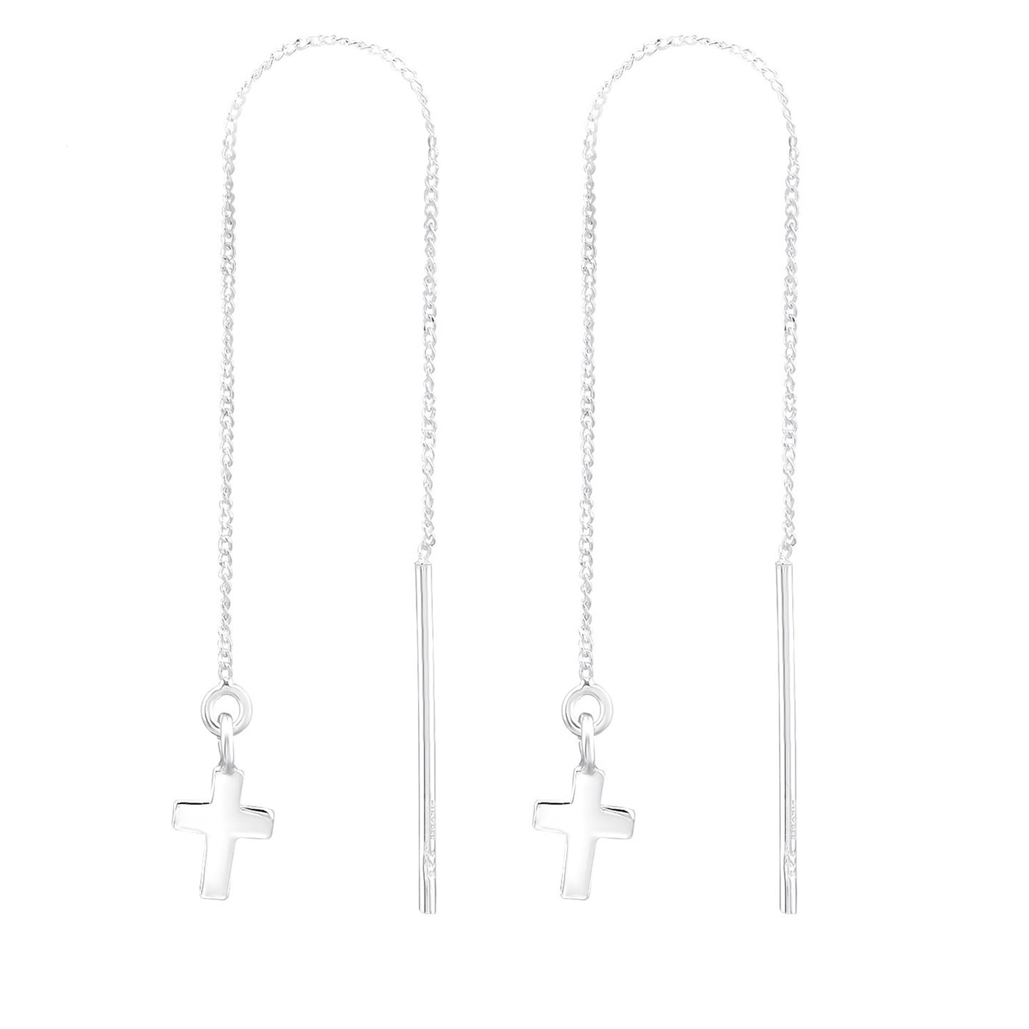 925 Sterling Silver Threader Earrings with Cross Charm