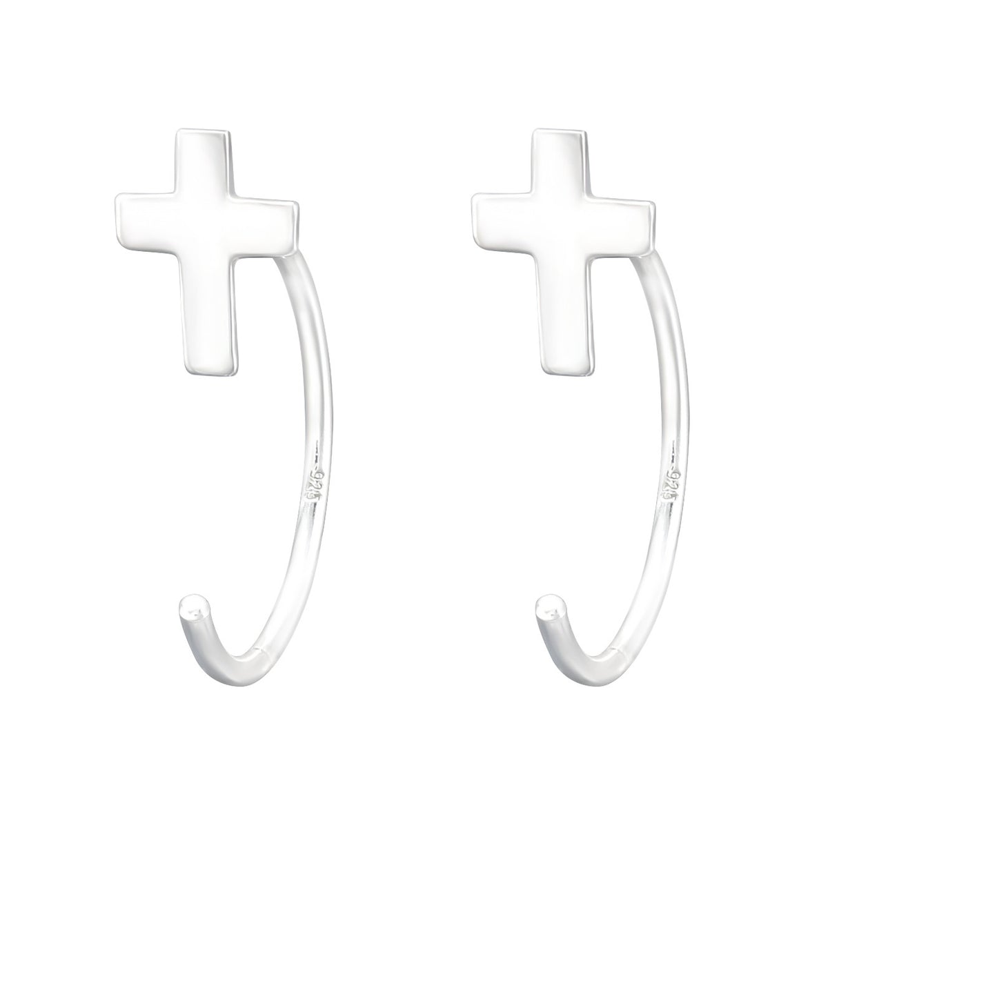 Half-hoop earrings with a small cross