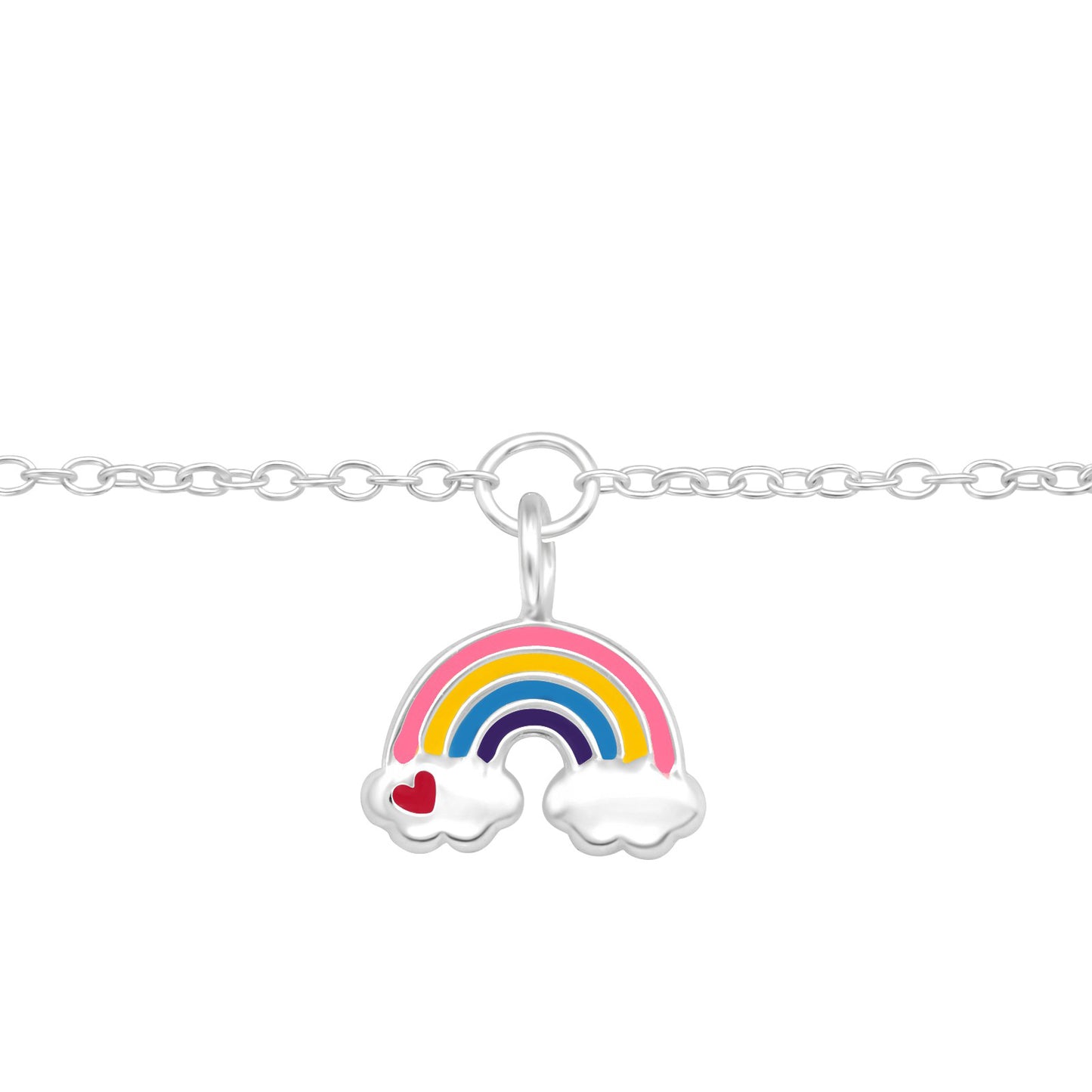 925 Sterling Silver Bracelet with Rainbow Pendant, Clouds, and Heart