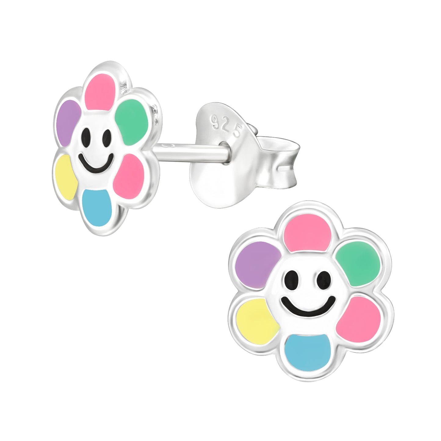 Stud Earrings with Smiling Flower and Multicolored Petals