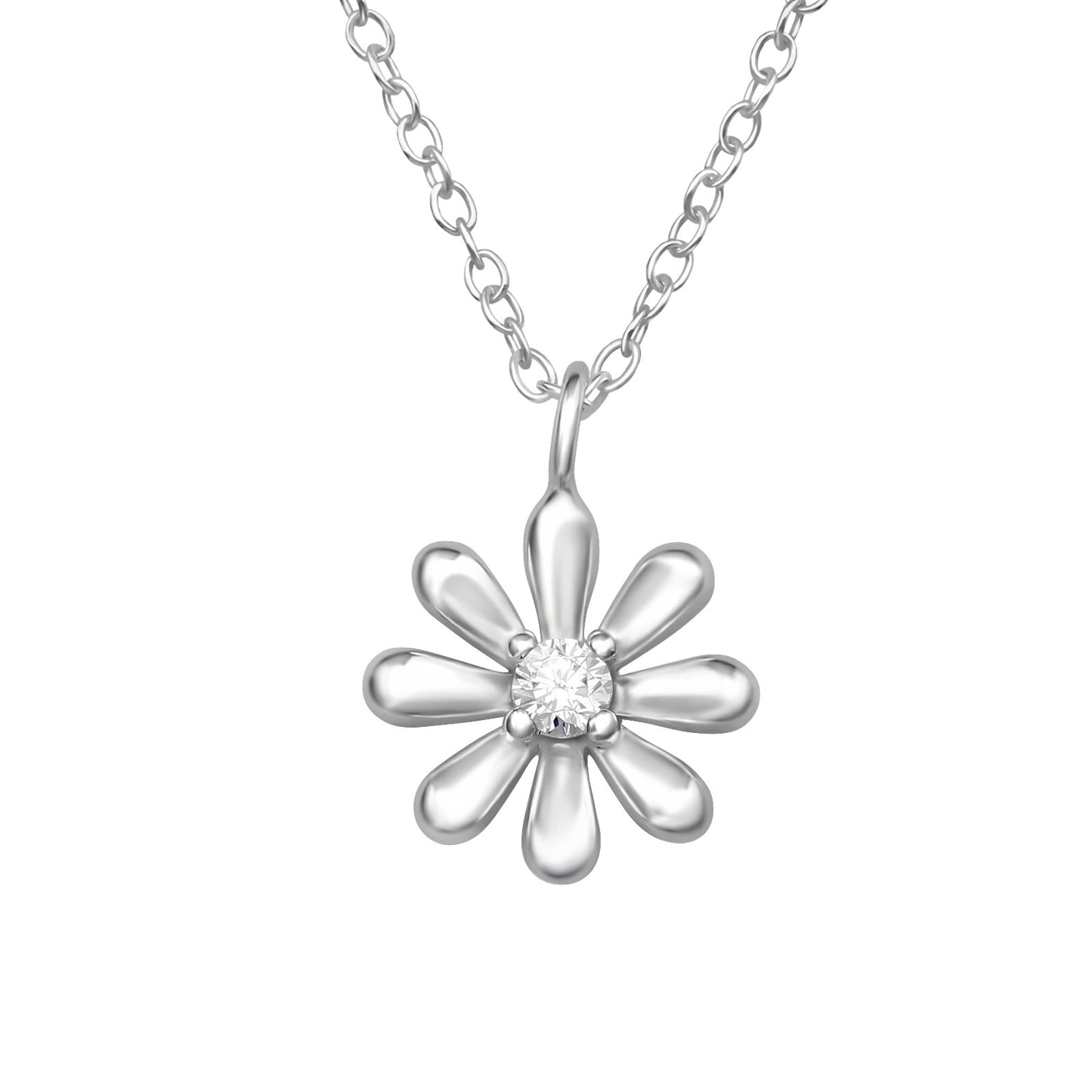 Flower Pendant Necklace & Bracelet Set with Central Zirconia