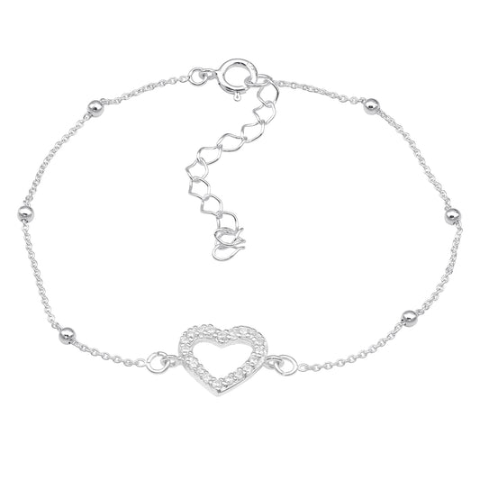 Bracelet with beads and a heart pendant with zirconia stones