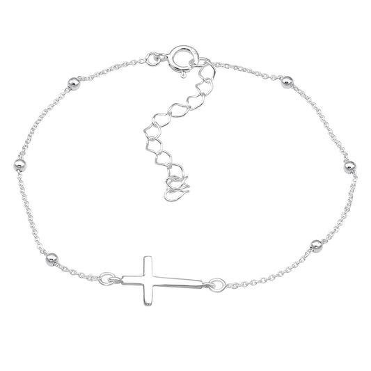 Bracelet with silver beads and a fixed cross pendant