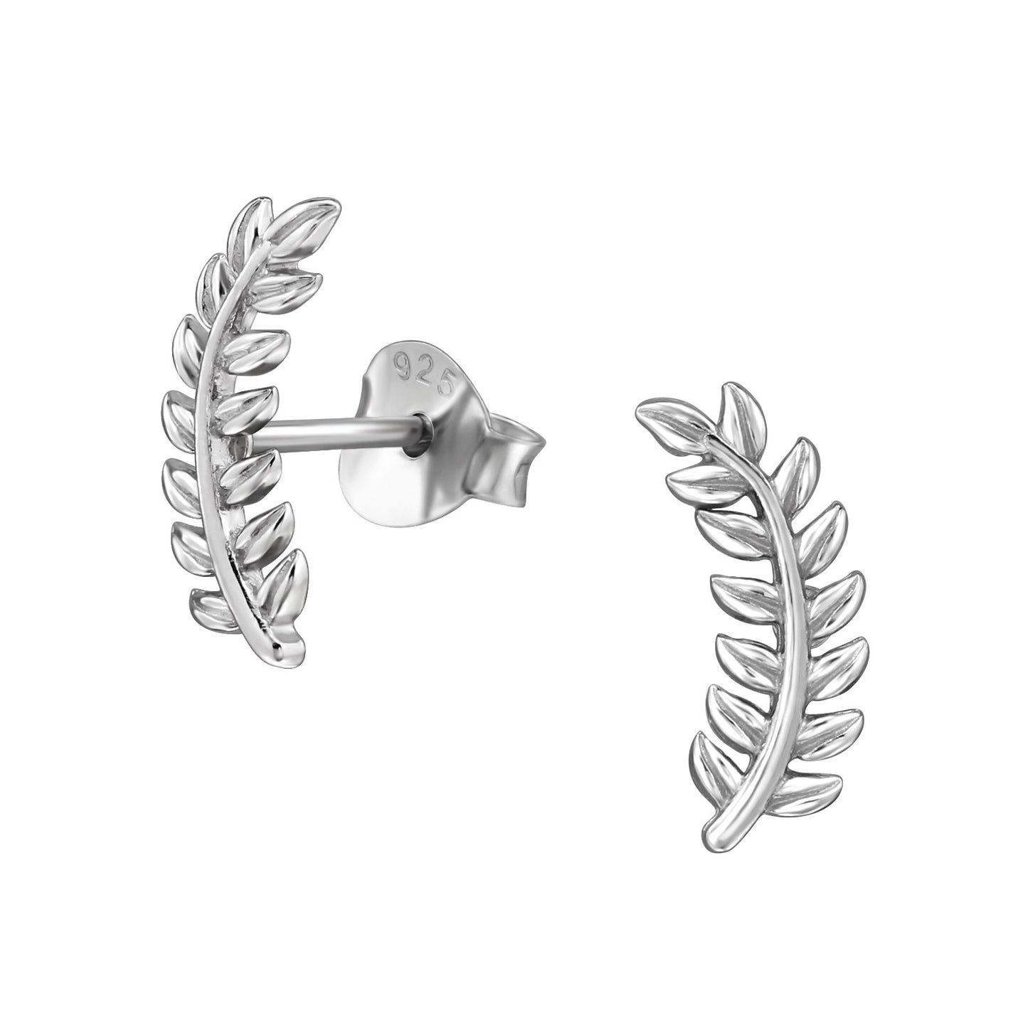 Leaf stud earrings, rhodium plated