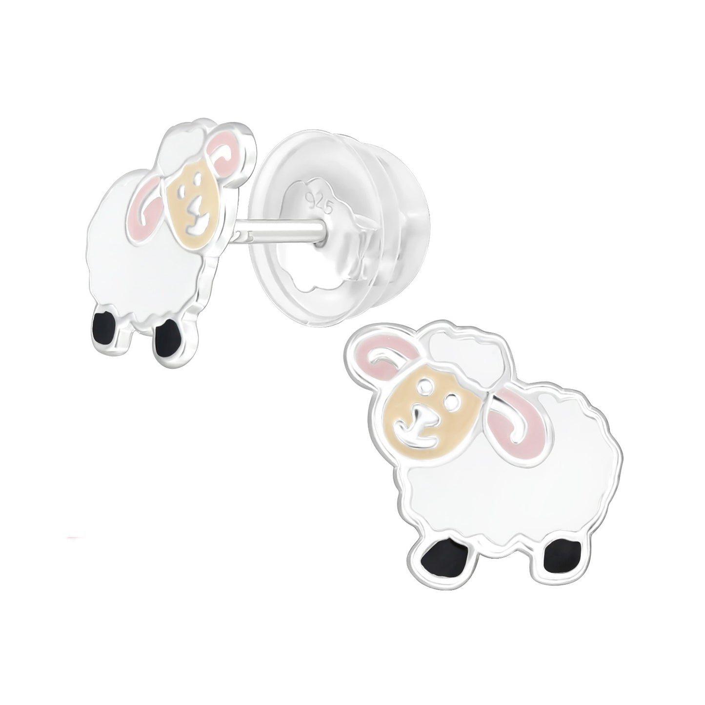 925 Sterling Silver Sheep Stud Earrings for Girls – Cute Animal Earrings with Silicone Safety Back