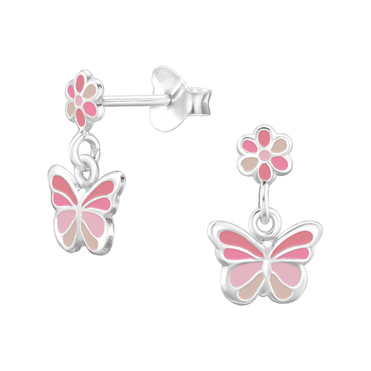 Pendientes con mariposas y flores en tonos rosas