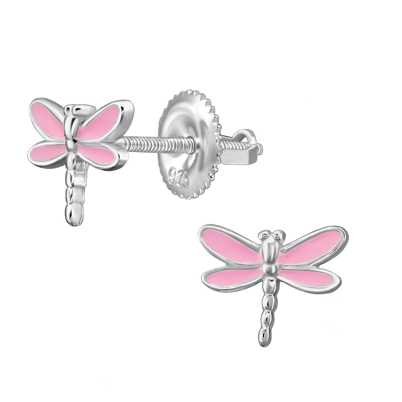 925 Sterling Silver Rhodium-Plated Dragonfly Stud Earrings with Screw-Back Closure