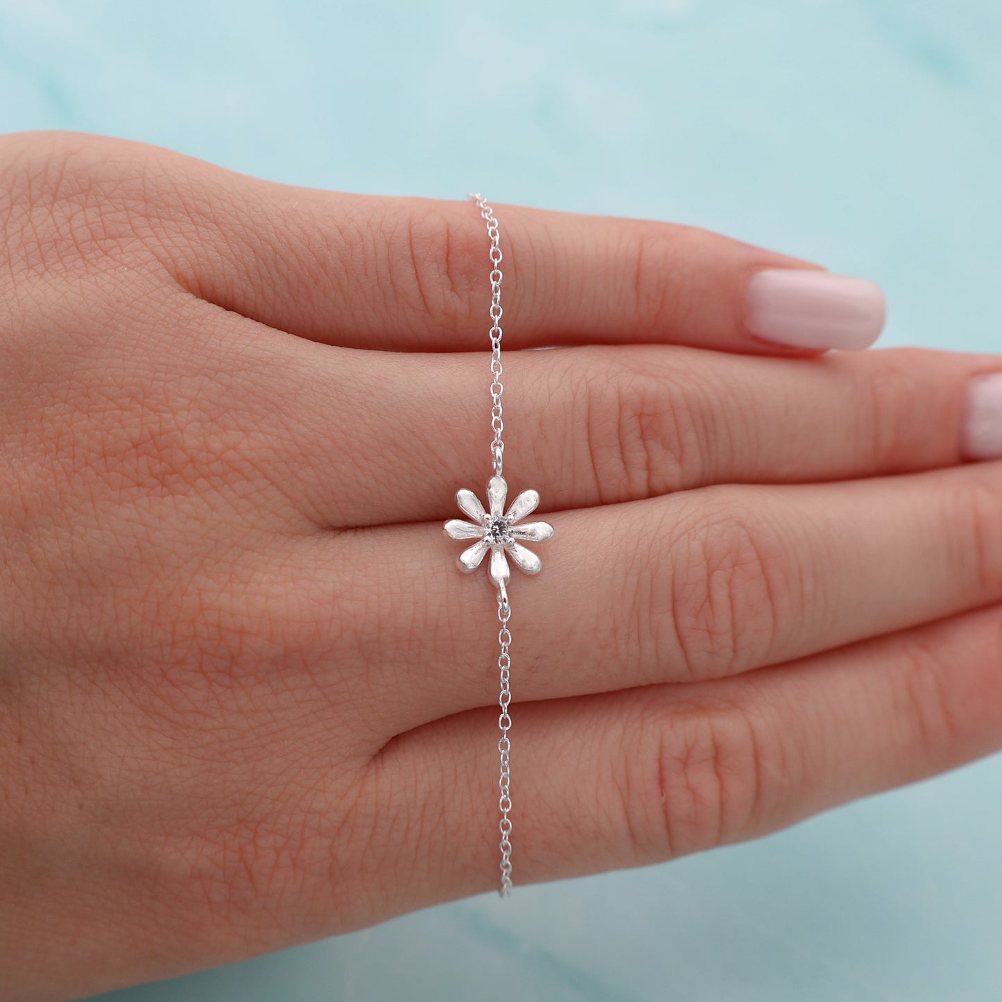 Flower Pendant Necklace & Bracelet Set with Central Zirconia