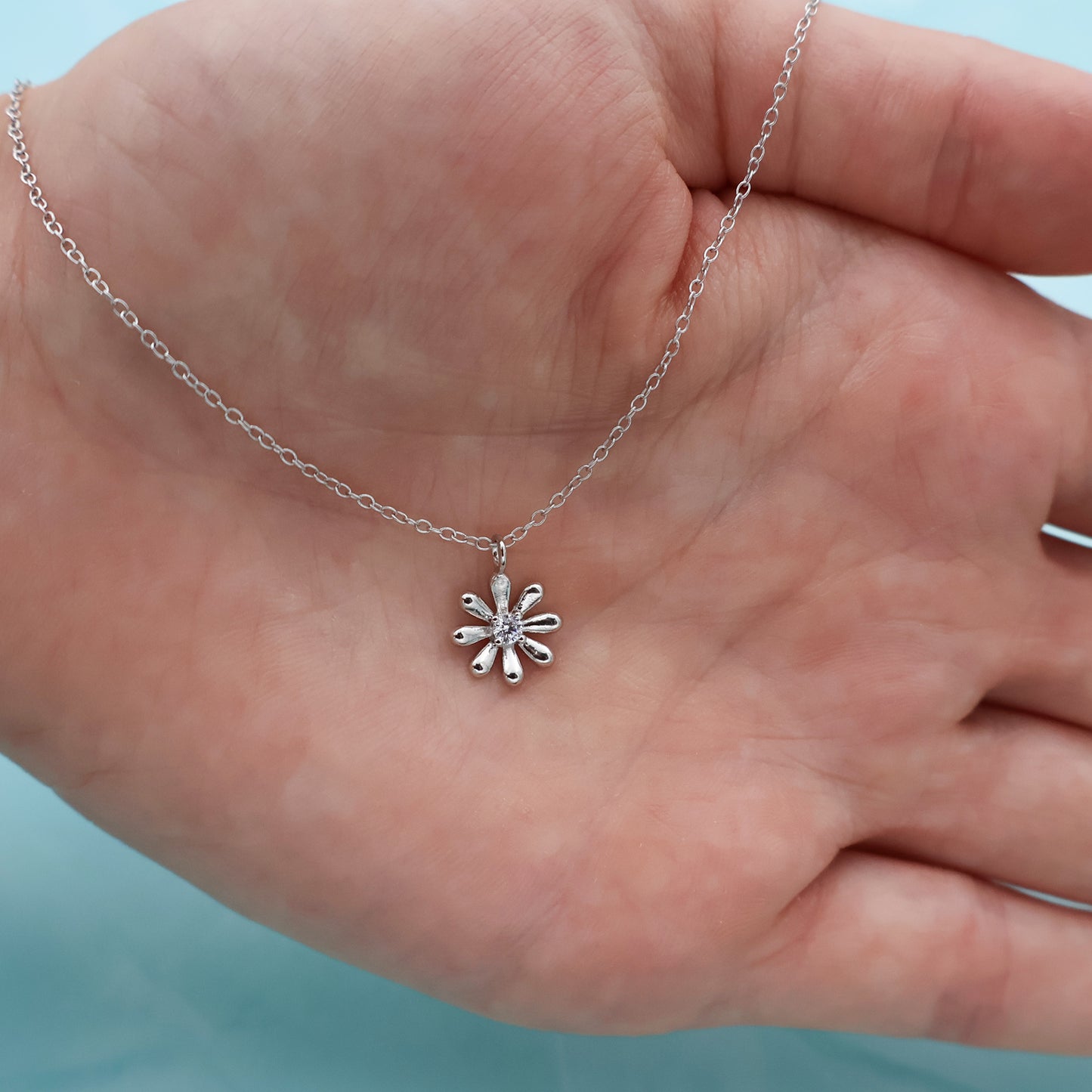 Flower Pendant Necklace & Bracelet Set with Central Zirconia