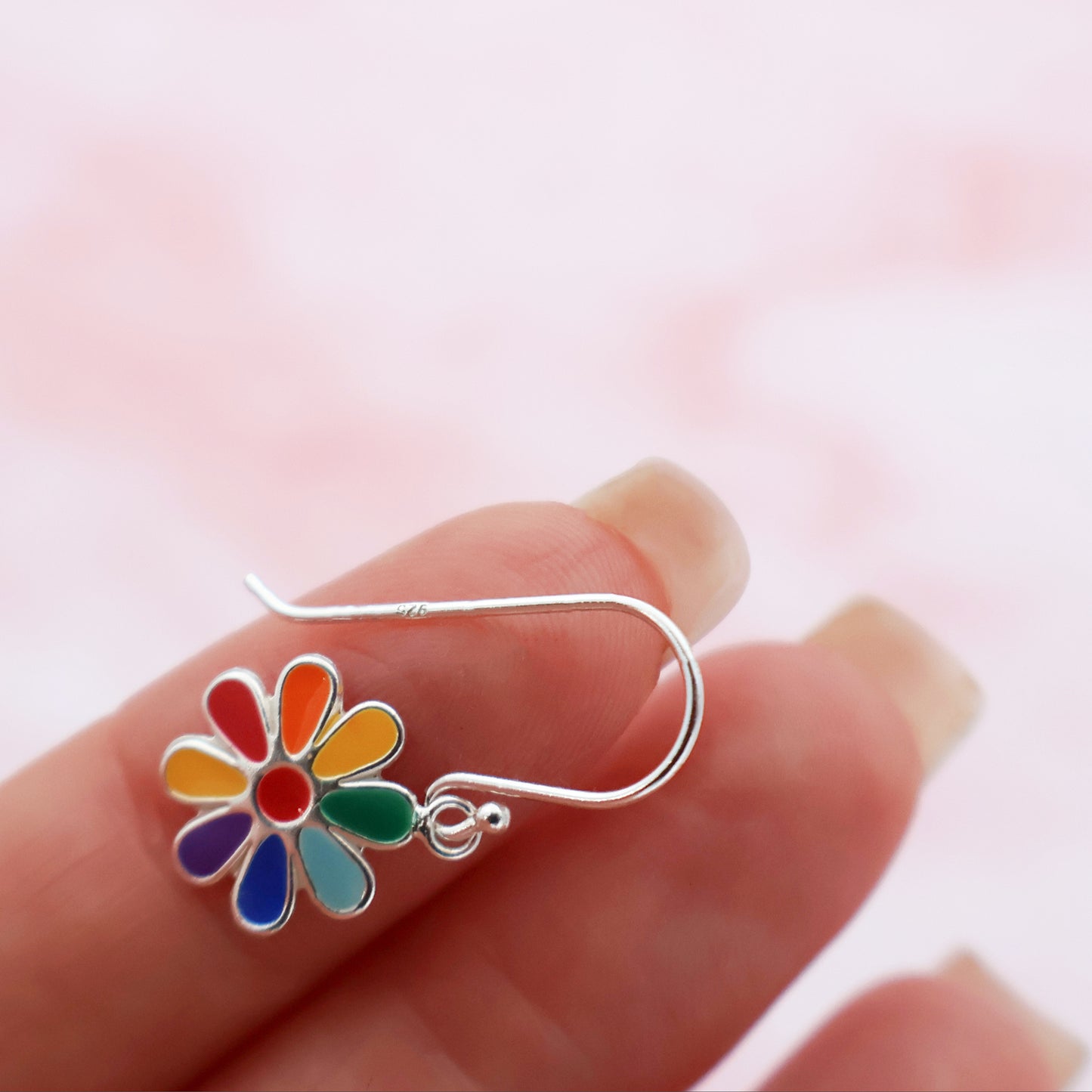 Earrings with hooks and multicolored flower petals