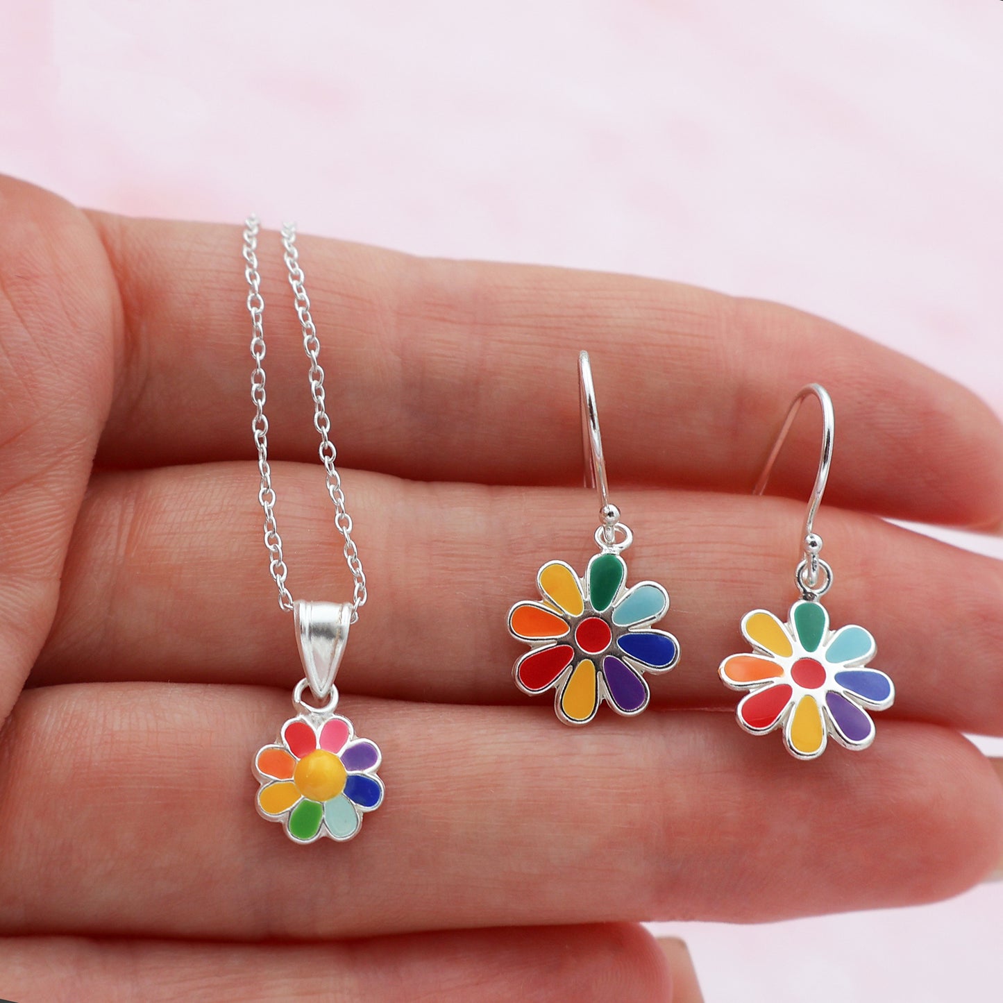 Multicolor Petal Flower Necklace & Earring Set with Epoxy Resin