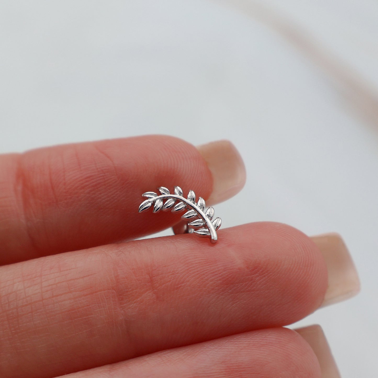 Leaf stud earrings, rhodium plated