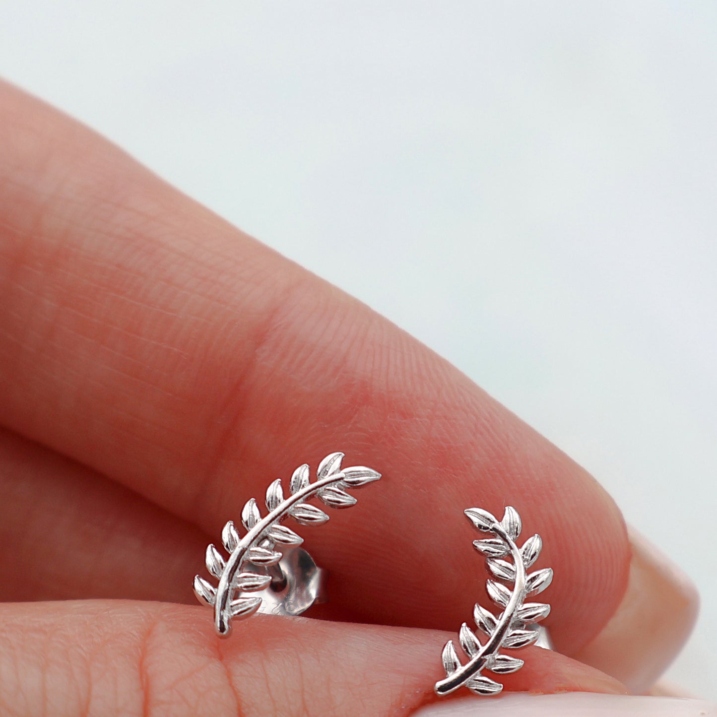 Leaf stud earrings, rhodium plated