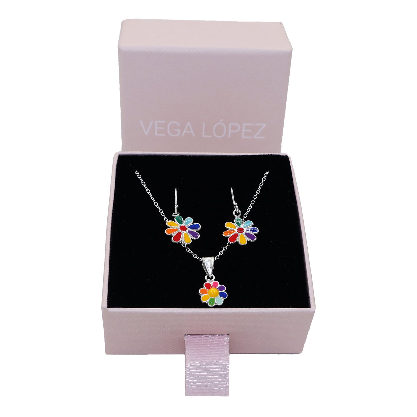 Multicolor Petal Flower Necklace & Earring Set with Epoxy Resin