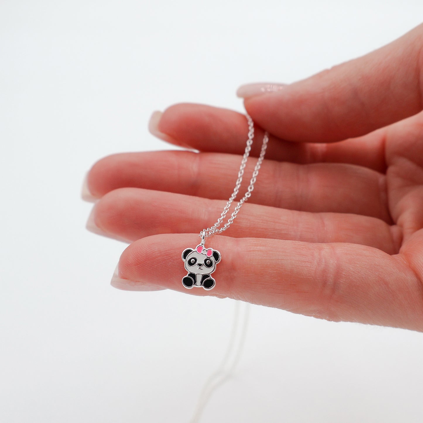 Children’s 925 Sterling Silver Panda Necklace with Bow