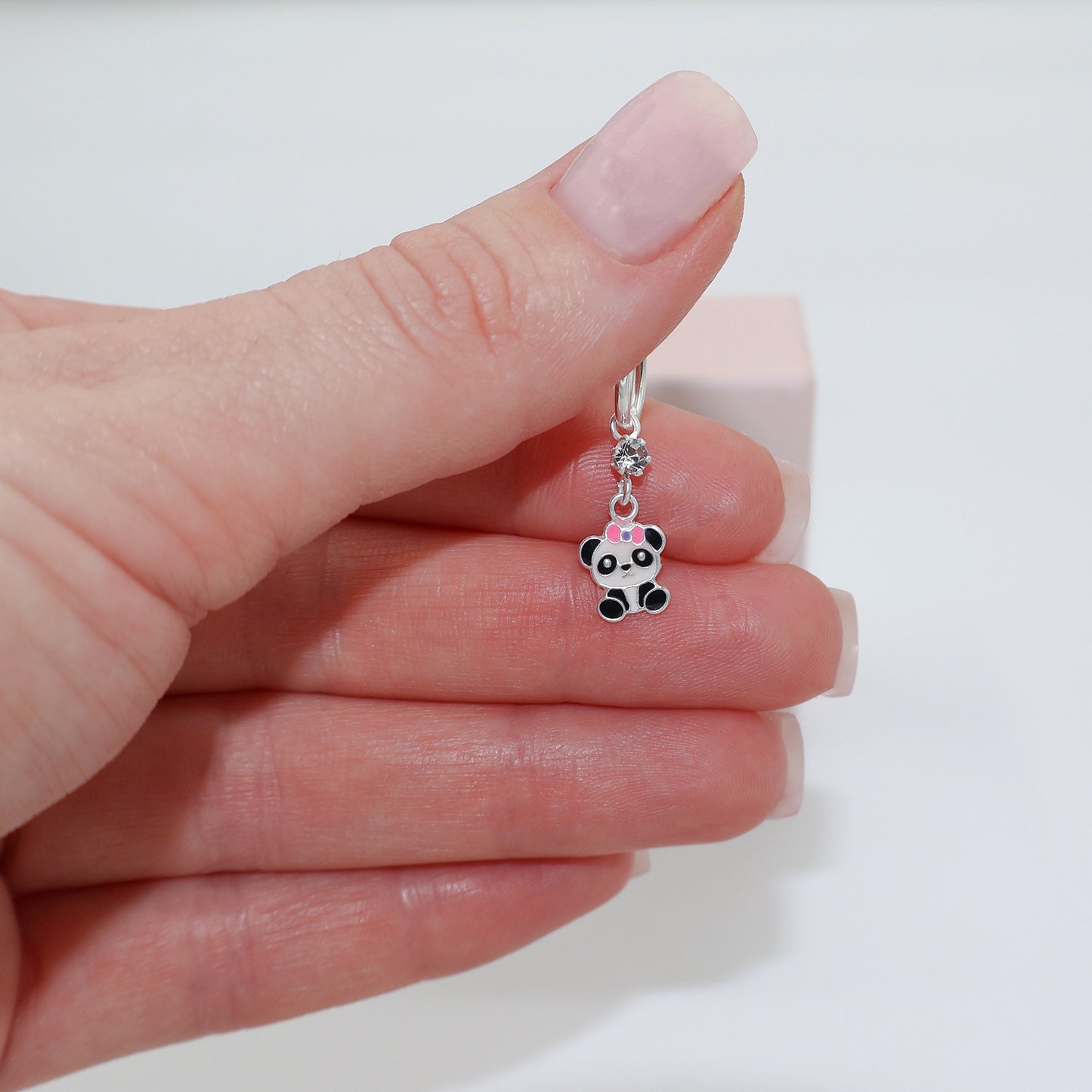 Children’s 925 Sterling Silver Earrings with Panda, Pink Bow, and Crystals – Adorable Design, Anti-Tarnish Finish