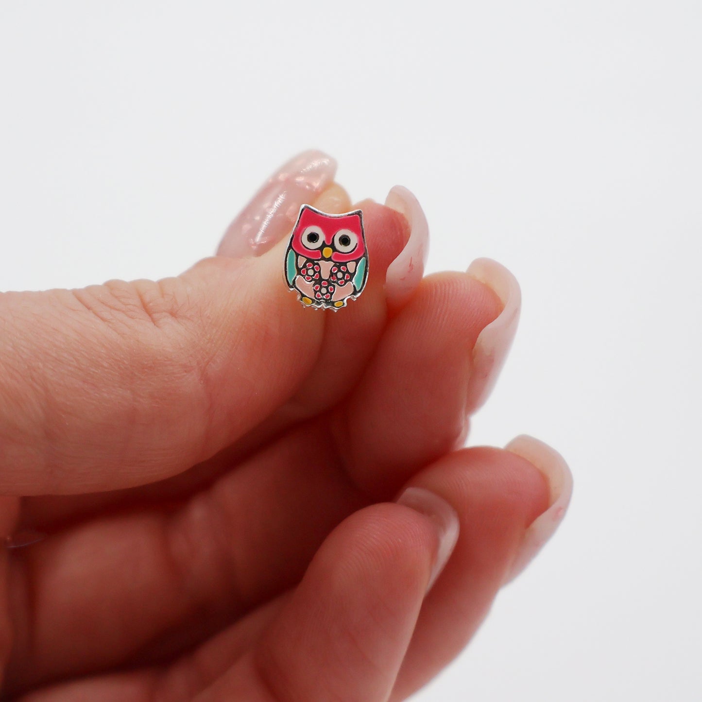 Sterling Silver Multicolor Owl Stud Earrings for Kids