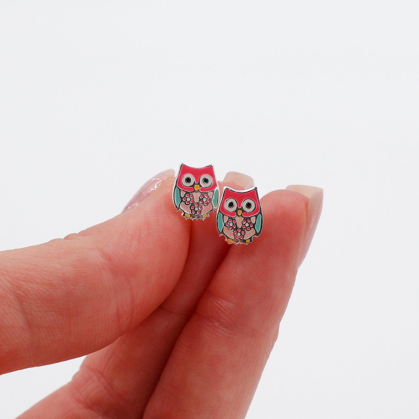 925 Sterling Silver Owl Stud Earrings for Kids with Multicolor Design and Anti-Tarnish Coating