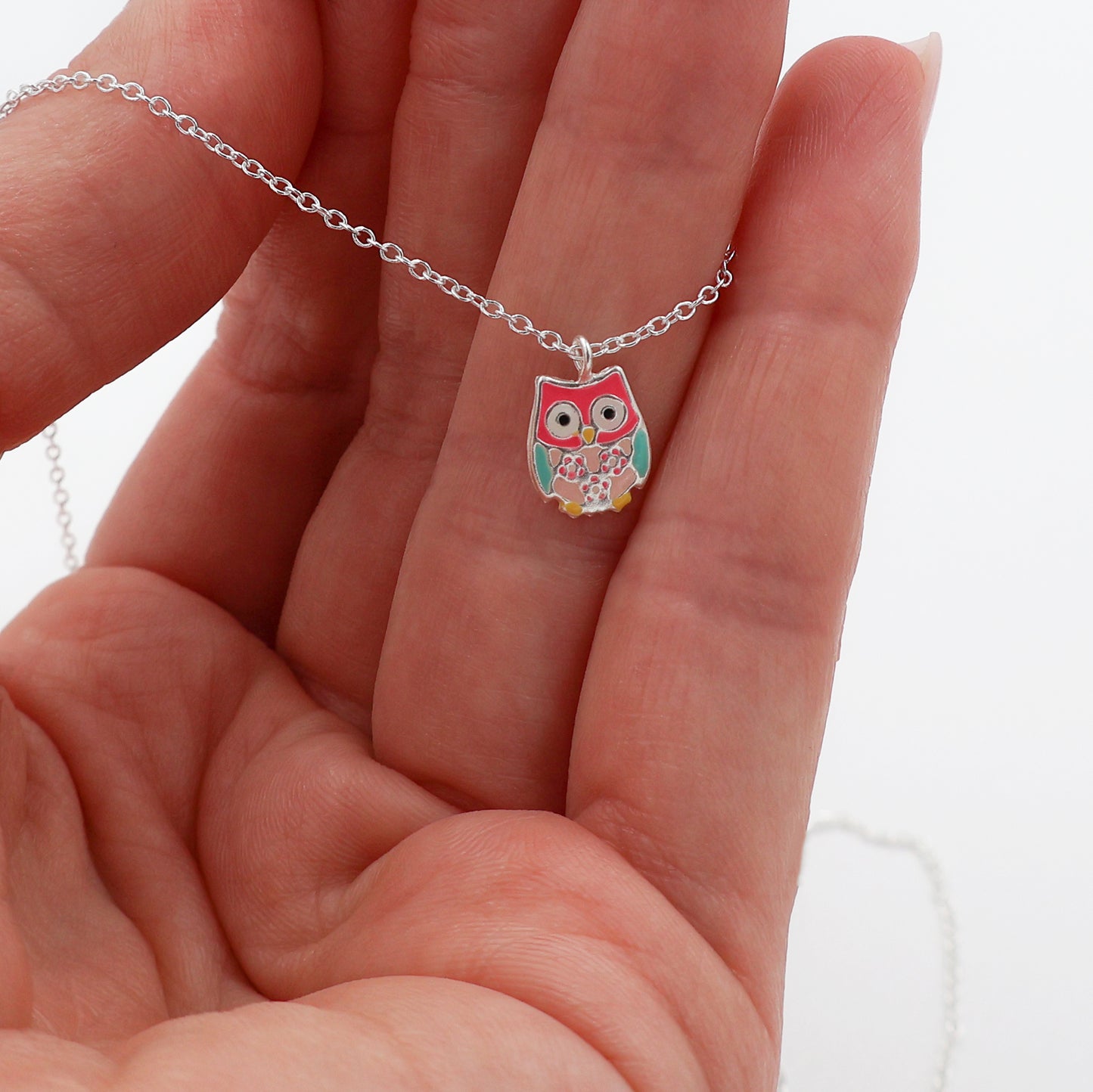 Sterling Silver Jewelry Set for Kids – Necklace and Earrings, Multicolored Owl