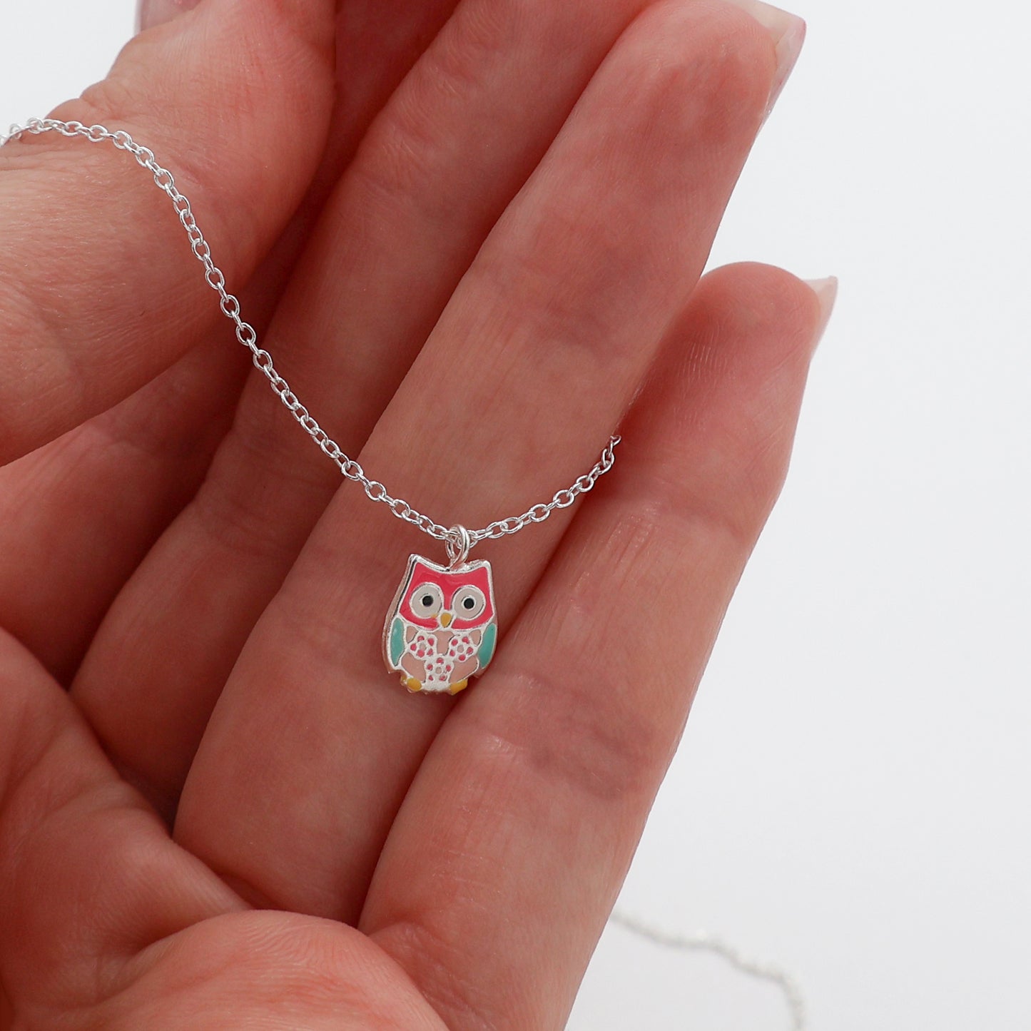 Sterling Silver Necklace with a Multicolored Owl Pendant